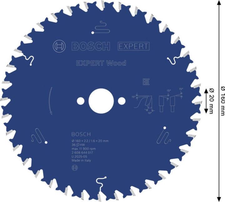 Actual product image Bosch Professional Zubehör Circular saw blade Expert for Wood, 160 x 20 x 2.2 mm, 36