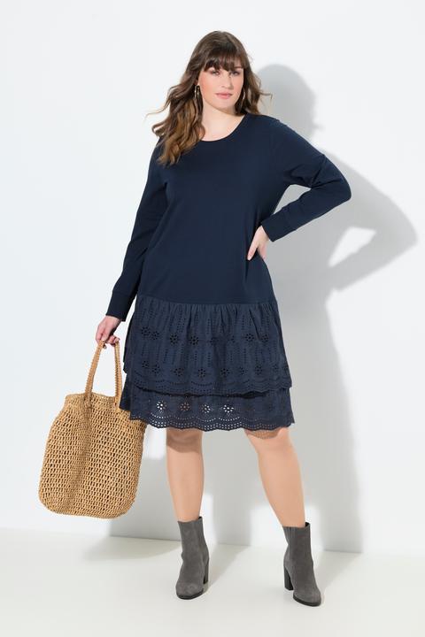 Produktbild Ulla Popken Sweatkleid, Spitze, Rundhals, Langarm (54)