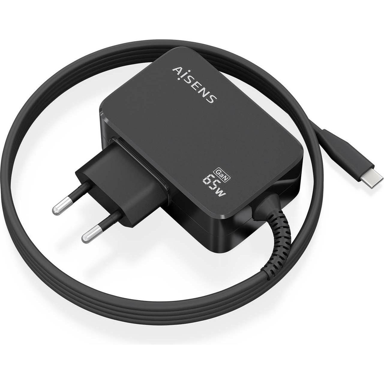 Aisens CARICATORE GAN 65W PD3.0 1XUSB-C 1.8M NEGRO (65 W), Caricatore USB, Nero