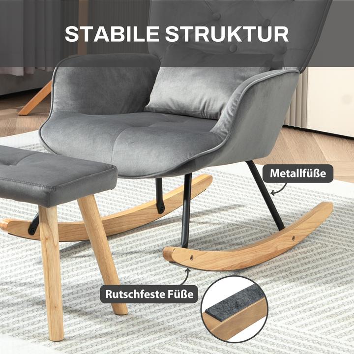 Produktbild Homcom Schaukelsessel mit Hocker Samt Dunkelgrau