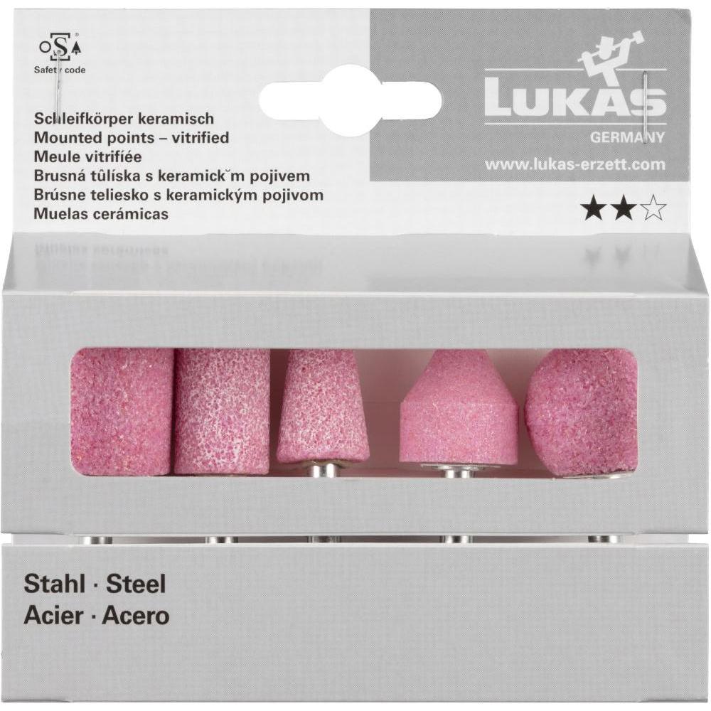 Lukas, Schleifmittel, Schleifstift-Set 5-teilig für Stahl/Stahlguss Schaft 6 mm Edelkorund