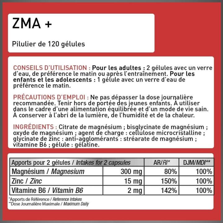 Nutritional values and ingredients Eric Favre Zma (120 Piece, Capsules)