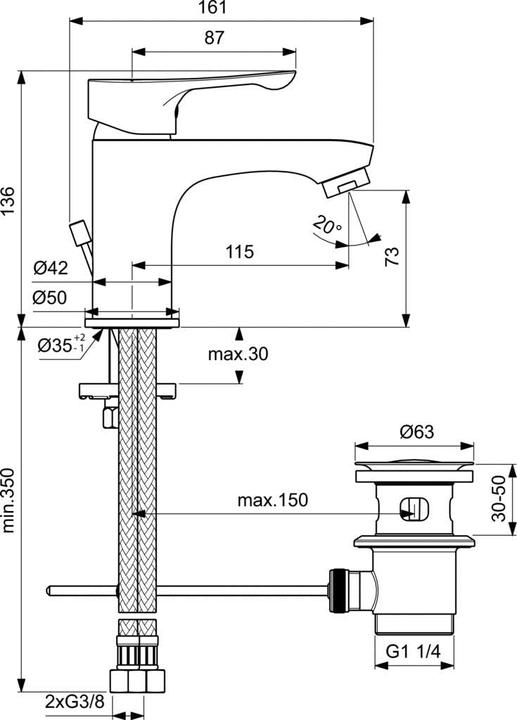 Produktbild Ideal Standard Waschtischarmatur mit Zugknopf-Ablaufgarnitur