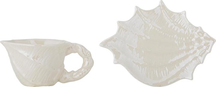 Produktbild Bloomingville - Shellie Cup with Saucer - White - Stoneware (1000 ml, 6x)