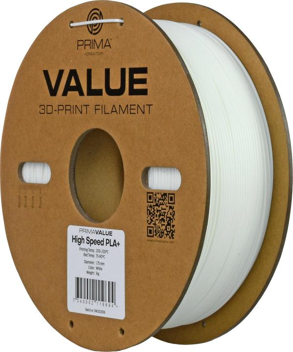 Image du produit Prima Creator PrimaValue PLA+ High Speed -filamentti 3D -tulostimeen,, valkoinen (PLA, 1.75 mm, 1000 g, Blanc)