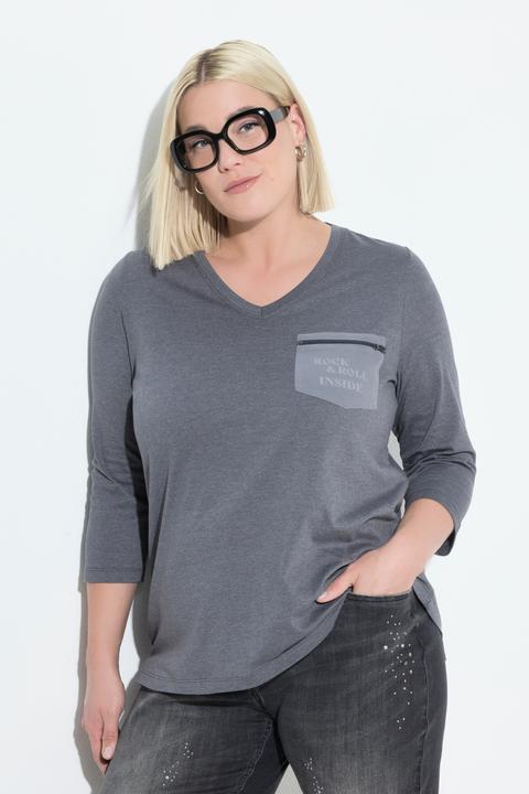 Immagine prodotto Ulla Popken Maglia classica con taschino con zip, scollo a V e maniche a 3/4 (62)