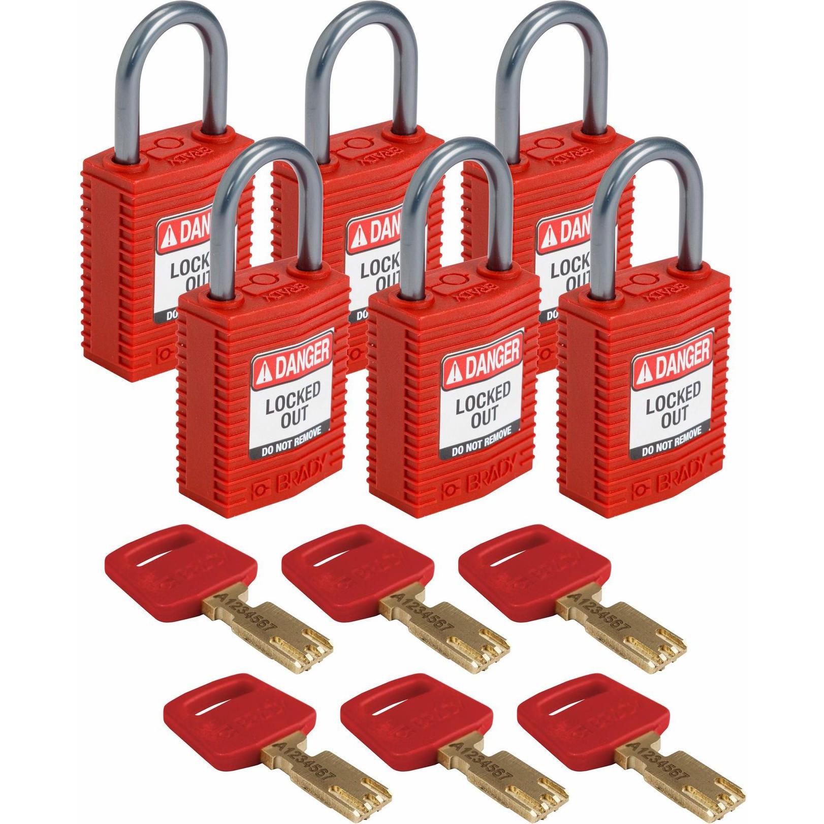 Brady, Vorhängeschloss, SafeKey Compact Nylon-Vorhängeschlösser mit Aluminiumbügel für Lockout-Anwendungen