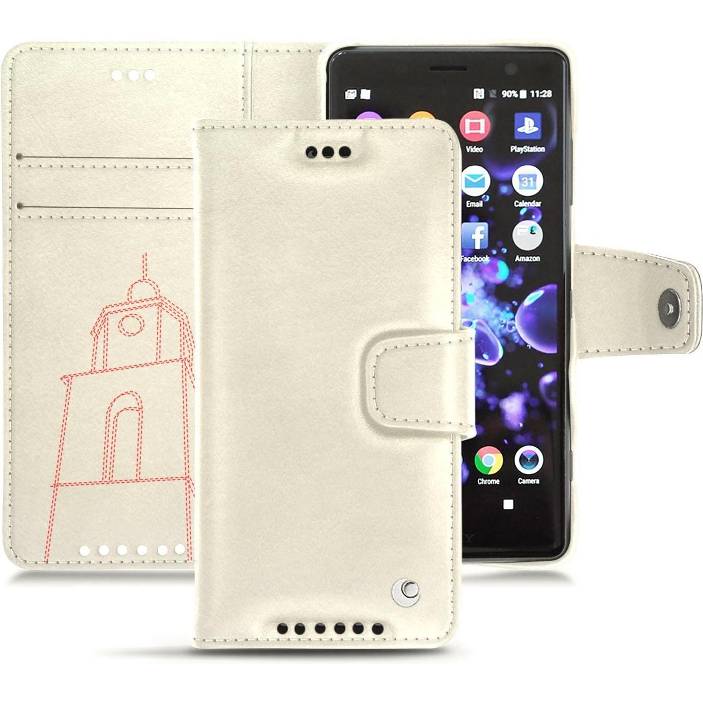 Noreve Lederschutzhülle Wallet (Sony Xperia XZ2 Compact), Smartphone Hülle, Weiss