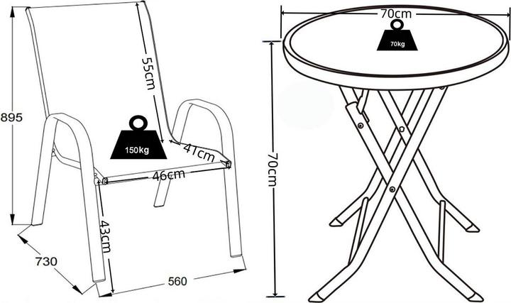 Produktbild VCM 3-tlg Balkonset Gartenmöbel Set Sonlas (70 cm)