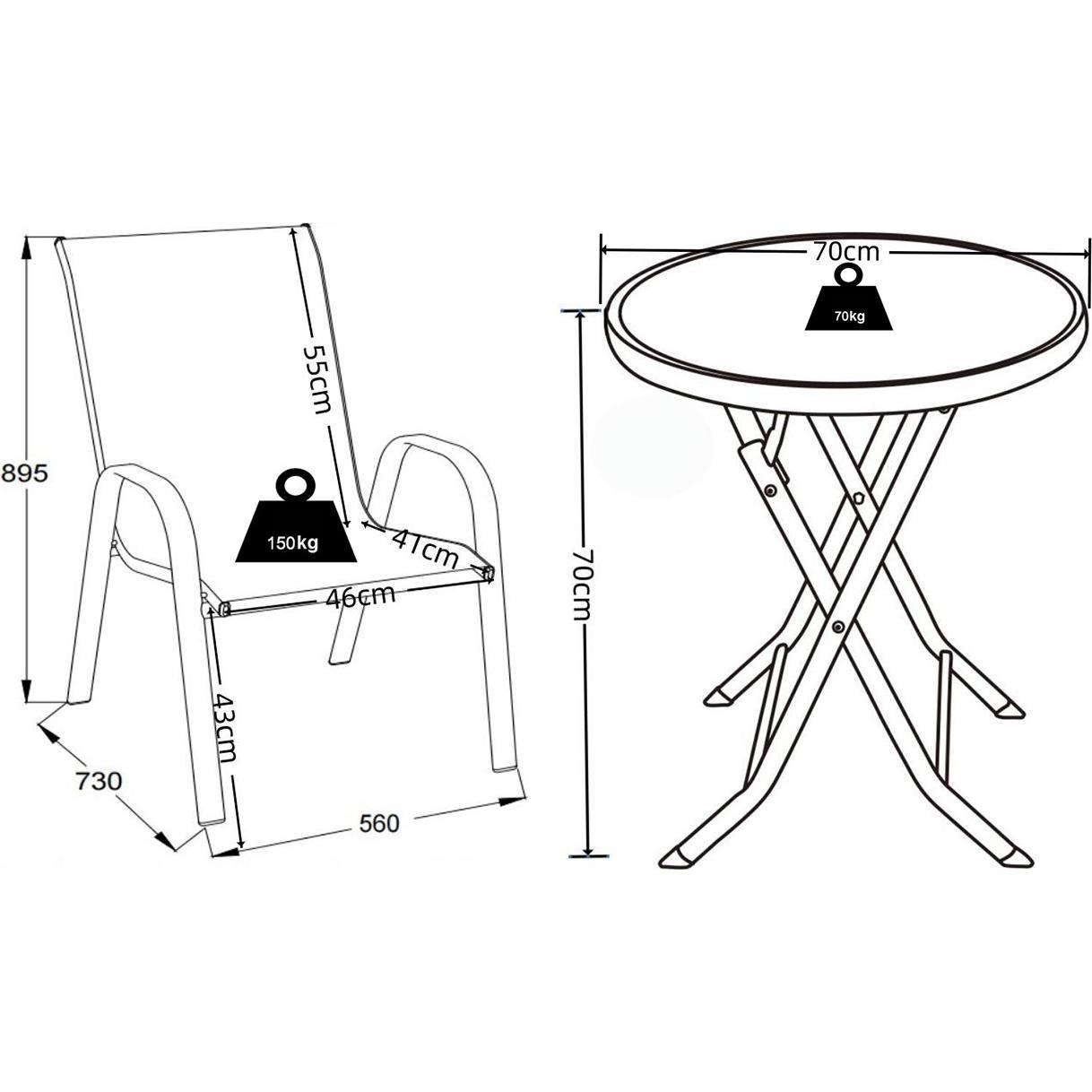 Thumbnail - VCM, Gartentisch + Balkontisch, 3-tlg Balkonset Gartenmöbel Set Sonlas (70 cm)