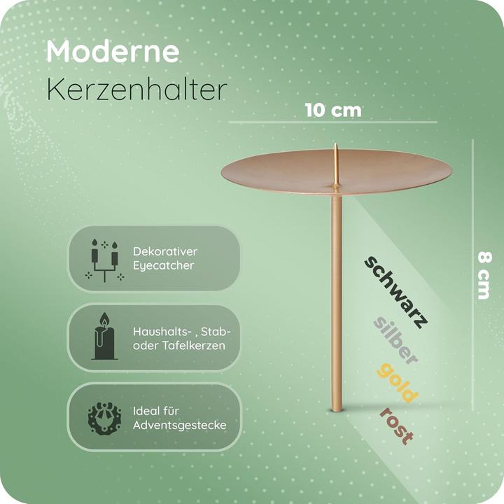 Produktbild Novaliv 4x Kerzenpick mit Dorn 10cm GOLD Kerzenpick Metall rund für Adventskranz Kerzenständer