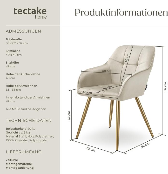 Actual product image tectake chair Marilyn, velvet look, quilted