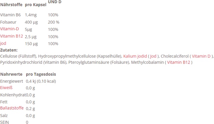 Nährwerte und Zutaten Mapreg 1 Kinderwunsch Kapseln (30 Stk) (30 Stück, Kapseln, 22 g)