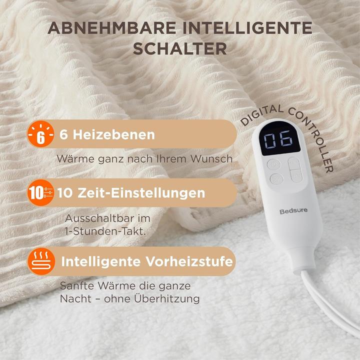 Produktbild Bedsure Elektrische Heizdecke mit Timer & Überhitzungsschutz (200 x 180 cm)