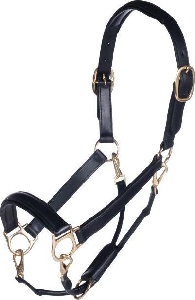 HKM Leather Head Collar Gold Black