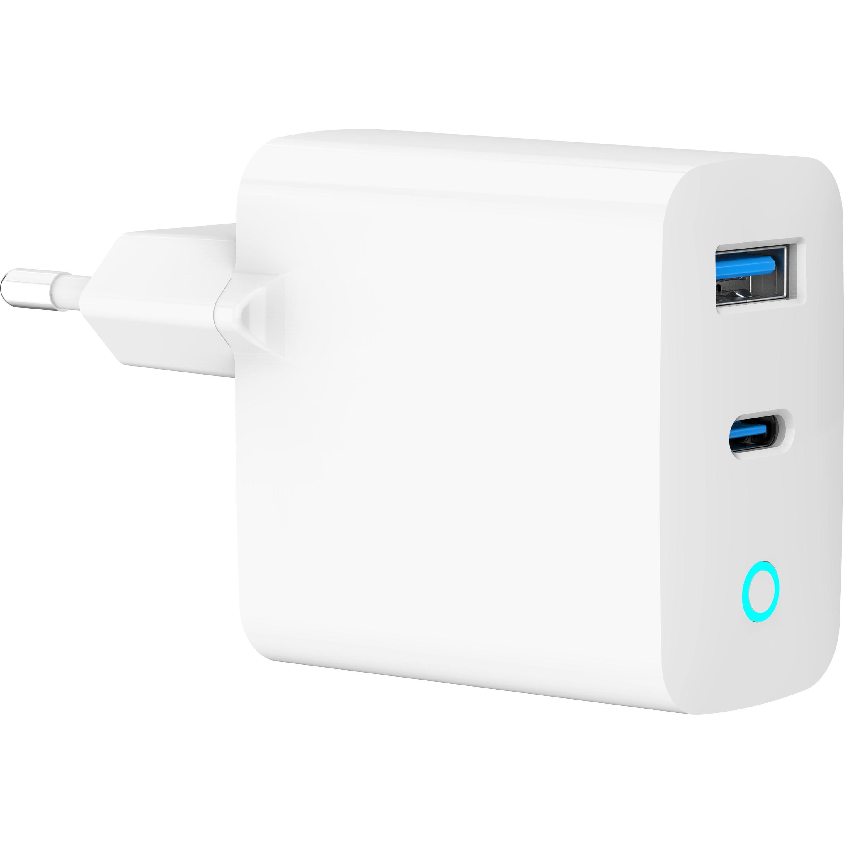 Gembird Chargeur secteur - 1x USB-C + 1x USB-A 45W (Blanc) (45 W, 2 Ports) (TA-UC-PDQC45L-W-01)