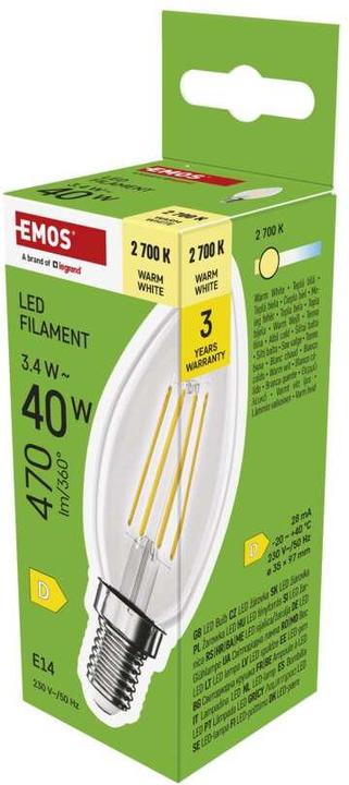 Immagine prodotto Emos Lampada LED a filamento a candela / E14 / 3,4 W (40 W) / 470 lm / Bianco caldo (E14, 470 lm, 1 x)
