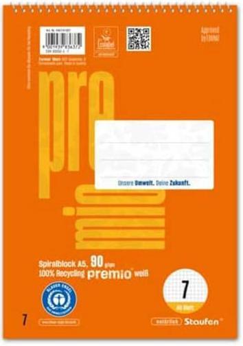 Immagine prodotto Staufen Blocco note a spirale Premio, rilegatura a spirale, 90 g/m², A5,7 mm a scacchiera, LIN7, 40 fogli (A5, Quadretti, Copertina morbida)