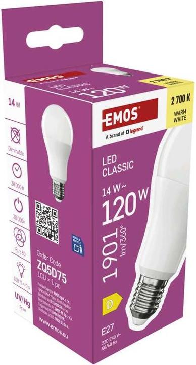 Immagine prodotto Emos LED Lampe Classic A60 / E27 / 14 W (120 W) / 1901 lm / Warmweiss (E27, 1901 lm, 1x)