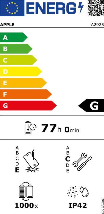 Etichetta energetica Apple iPad Pro 13 2024 (M4) (Solo WiFi, 13", 256 GB, Space Black)