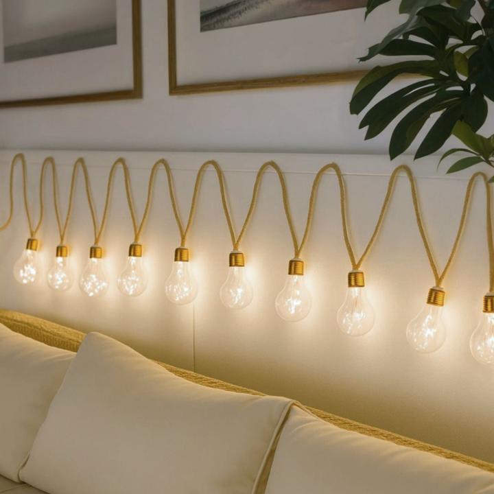 Image du produit Hermex LED-Hanfseil-Lichterkette Solar-Leuchtkette Gartenbeleuchtung Lampe (10 m)