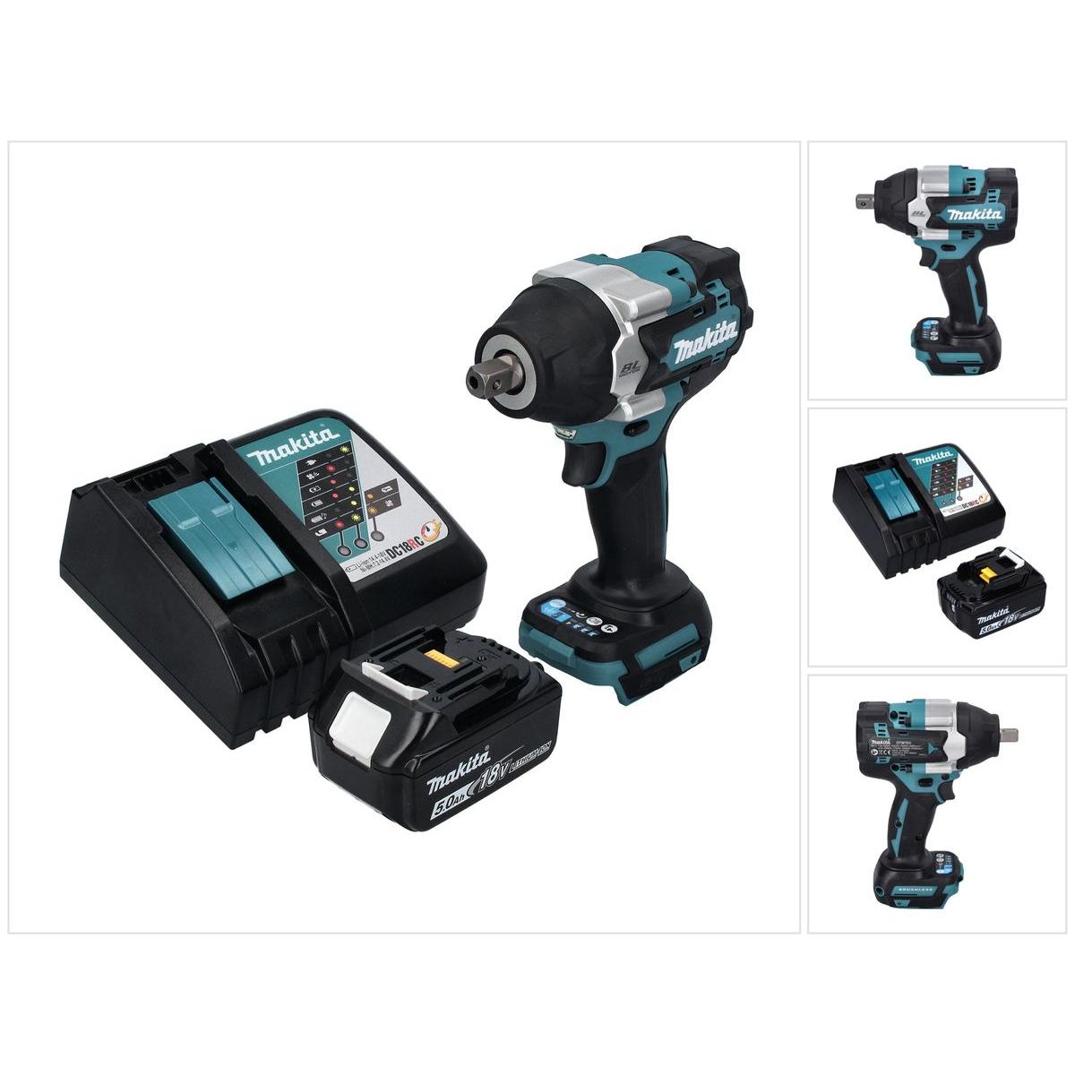 Makita, Bohrmaschine + Akkuschrauber, DTW 701 RT1 Akku Schlagschrauber 18 V 700 Nm 1/2" XPT Brushless + 1x Akku 5,0 Ah +...