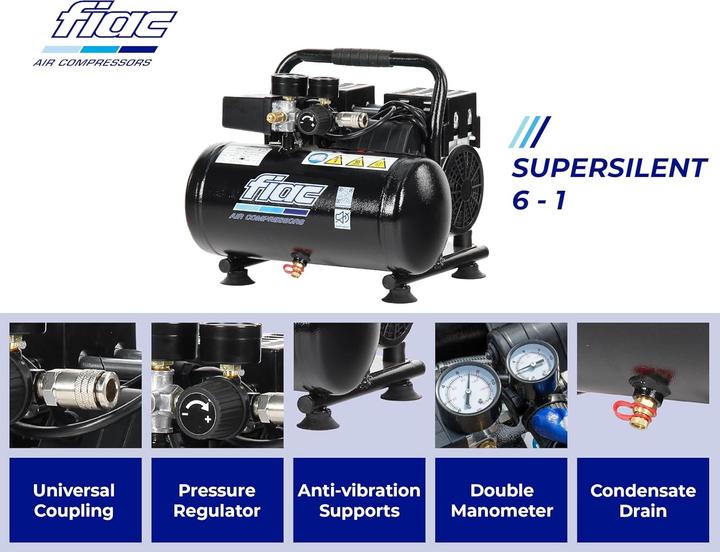 Image du produit Fiac Compressore d'Aria Portatile Supersilent 6 (6 l, 8 bar)