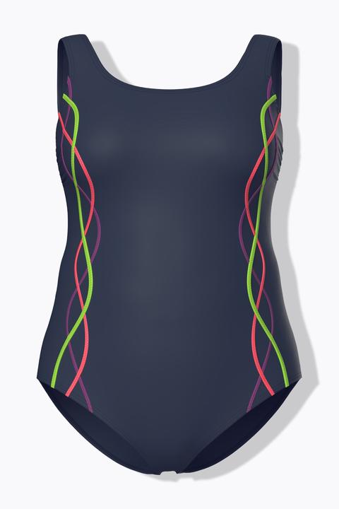 Actual product image Ulla Popken Squiggle Piped Scoop Neck Front Lined Swimsuit (52)