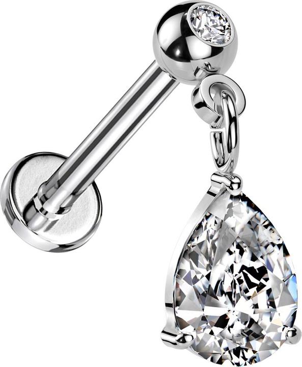 Actual product image Star Piercing Micro Threadless Labret silber mit Kugel silber Kristall silber Anhänger Tropfenkristall silber (Brass, Surgical steel 316L)