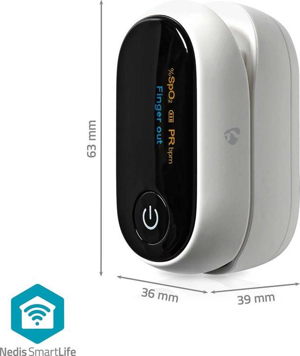 Actual product image Nedis SmartLife Pulse Oximeter | Bluetooth | OLED Display | Audible Alarm / Anti-Motion Interference