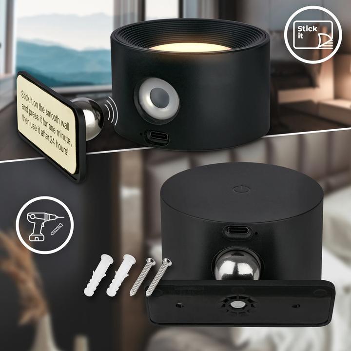 Produktbild B.K.Licht Magnetische Akku LED Wandleuchte, schwarz (150 lm)