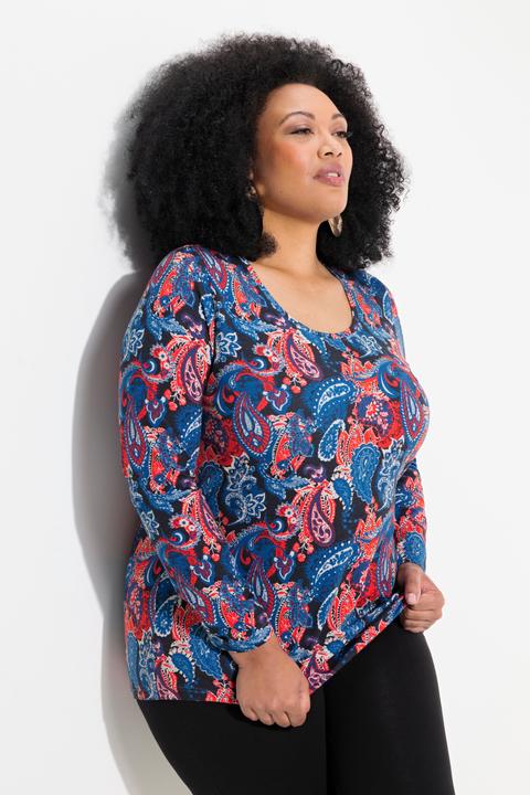 Produktbild Ulla Popken Shirt, Paisleymuster, A-Linie, Rundhals, Langarm (58)