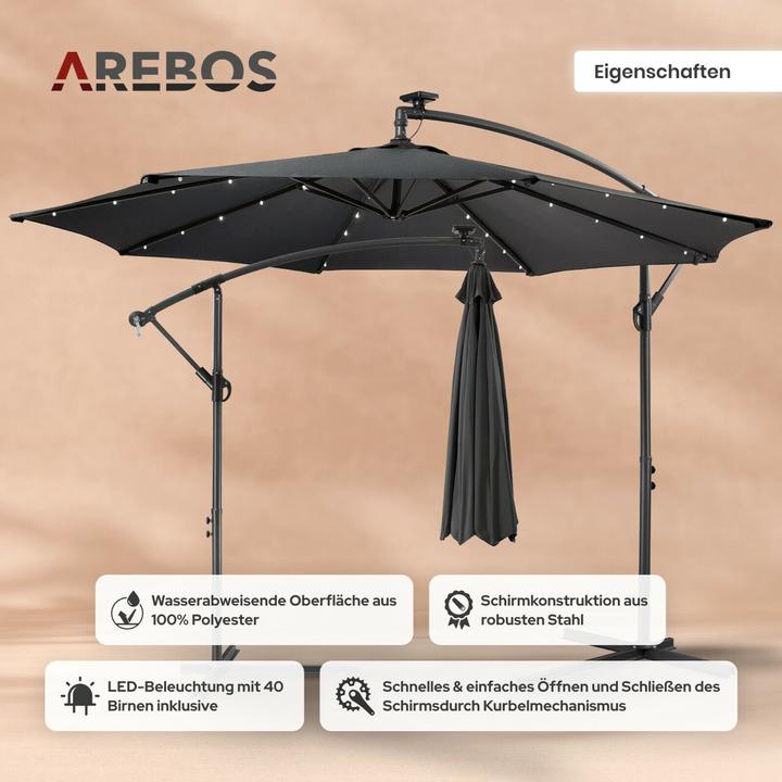 Produktbild Arebos Sonnenschirm mit LED (3 m)