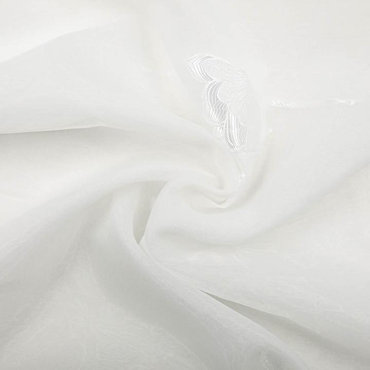 Produktbild Stoffrestposten Vorhangstoff durchsichtig - Weiss mit bestickten Blumen