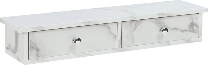 Actual product image En.Casa Wandregal Geeste 60x15x10 cm mit 2 Schubladen Marmoroptik, weiss (60 x 15 x 10 cm)