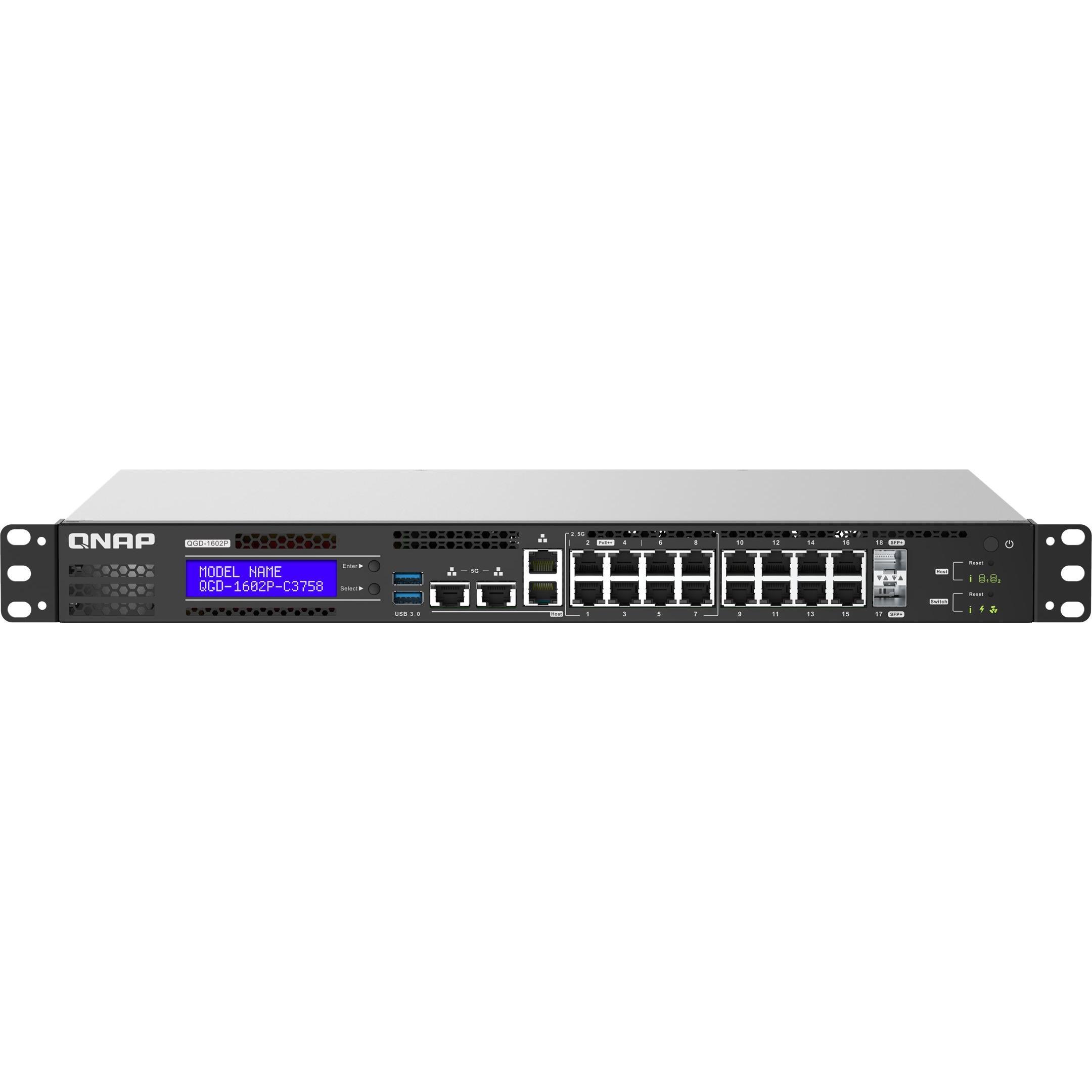 QNAP SWI QDG-1602P-C3758-16G (16 Ports), Netzwerk Switch, Schwarz