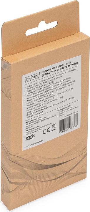 Actual product image Digitus 2-Port-Video-Hub USB-C->2x Displayport (USB-C, 5.51 cm)