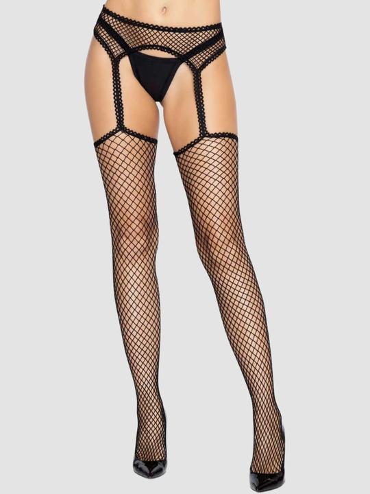 Produktbild Leg Avenue Netzstrümpfe mit Strumpfhalter Schwarz (One Size)