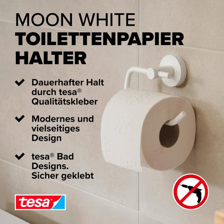 Produktbild tesa MOON WHITE Toilettenrollenhalter inkl. Klebelösung ohne Bohren