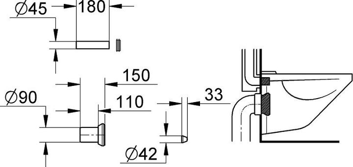 Actual product image Grohe WC inlet and outlet fitting for wall-hung WC