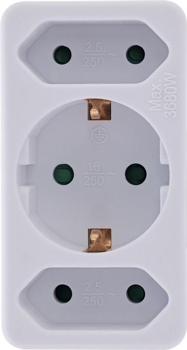 Actual product image InLine Socket outlet adapter, earthing contact plug to 2x Euro socket + 1x earthing contact socket, with (CEE 7/3, 3x)