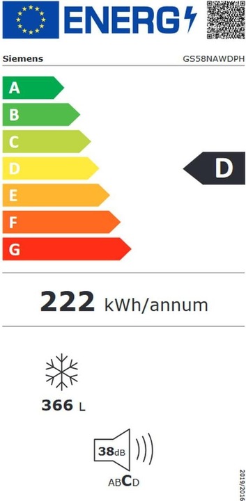 Energy Label Siemens GS58NAWDPH (Stand-alone, 366 l)