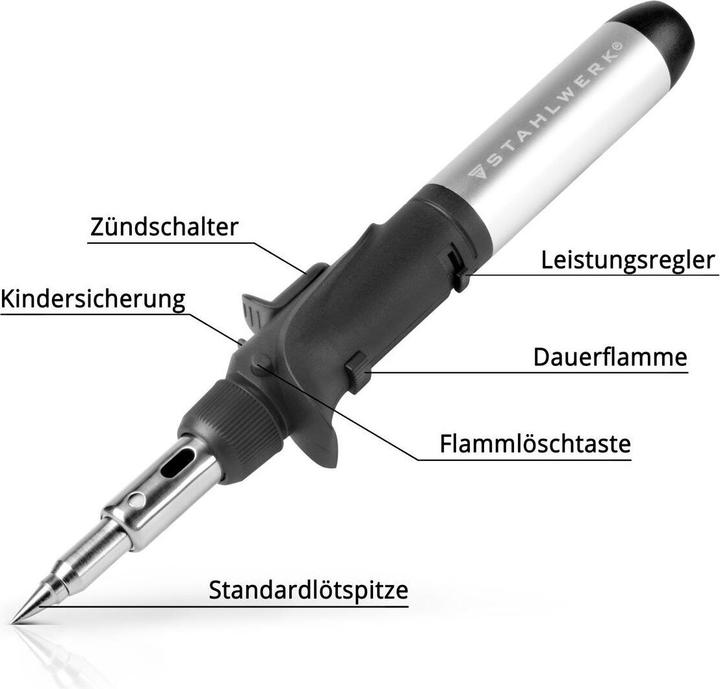 Actual product image Stahlwerk GLK-500 ST gas soldering iron with 200-500°C soldering temperature in a complete set