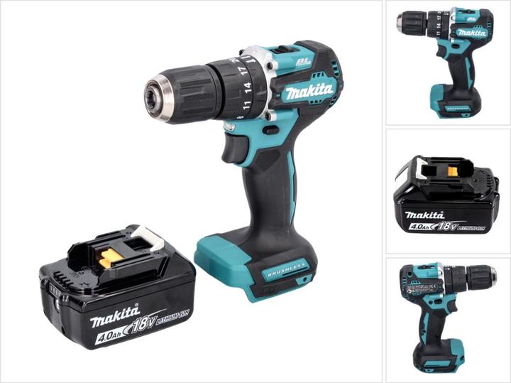 Productafbeelding Makita DHP 487 M1 Accu klopboormachine 18 V 40 Nm Brushless + 1x accu 4.0 Ah - zonder lader (Oplaadbare batterij)