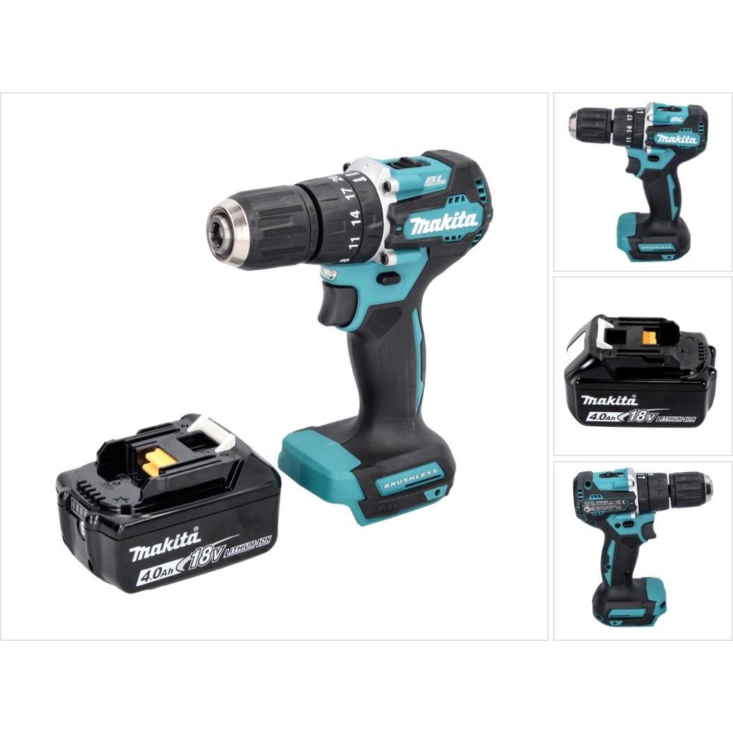 Makita, Bohrmaschine + Akkuschrauber, DHP 487 M1 Akku Schlagbohrschrauber 18 V 40 Nm Brushless + 1x Akku 4,0 Ah - ohne L...