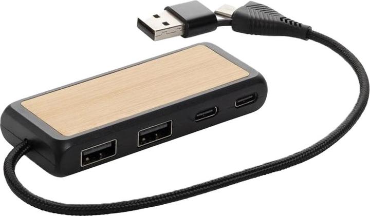 Actual product image Xd Collection Link Bamboo USB Hub (USB-C, USB-A, 3 Ports)