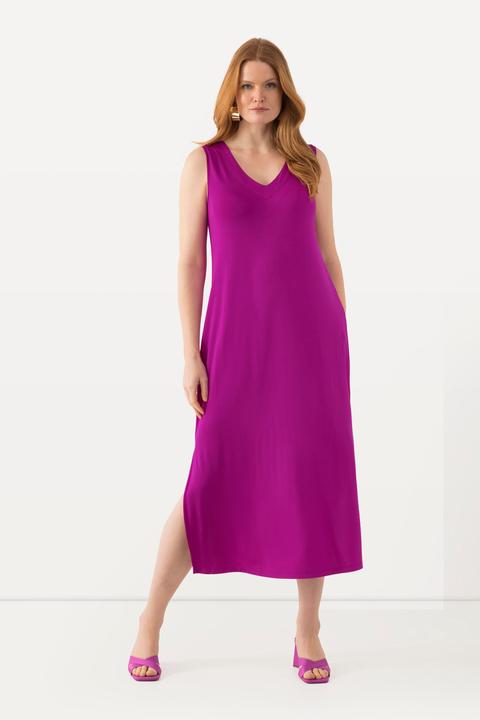 Produktbild Ulla Popken Slinky-Midikleid, A-Linie, V-Ausschnitt, ärmellos (60)