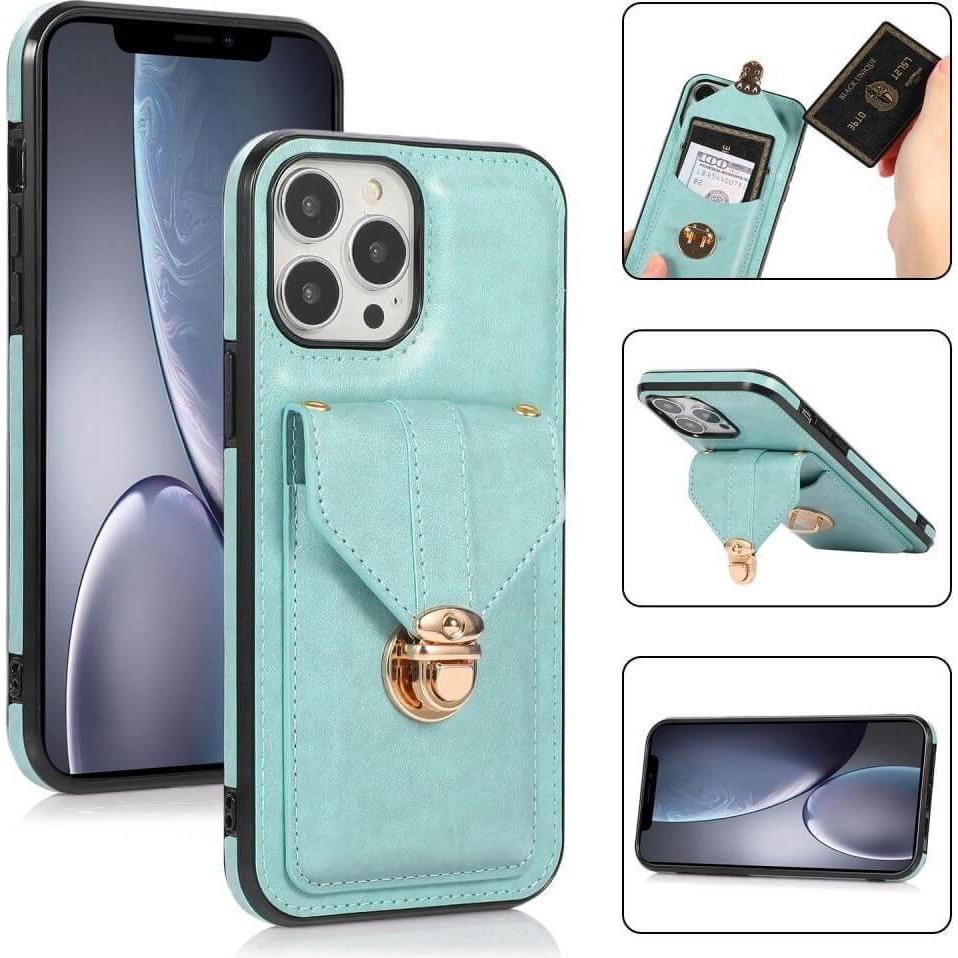 Thumbnail - Cover-Discount iPhone 14 Pro - Schutzhülle Case mit Tasche türkis (Apple iPhone 14 Pro), Smartphone Hülle, Türkis