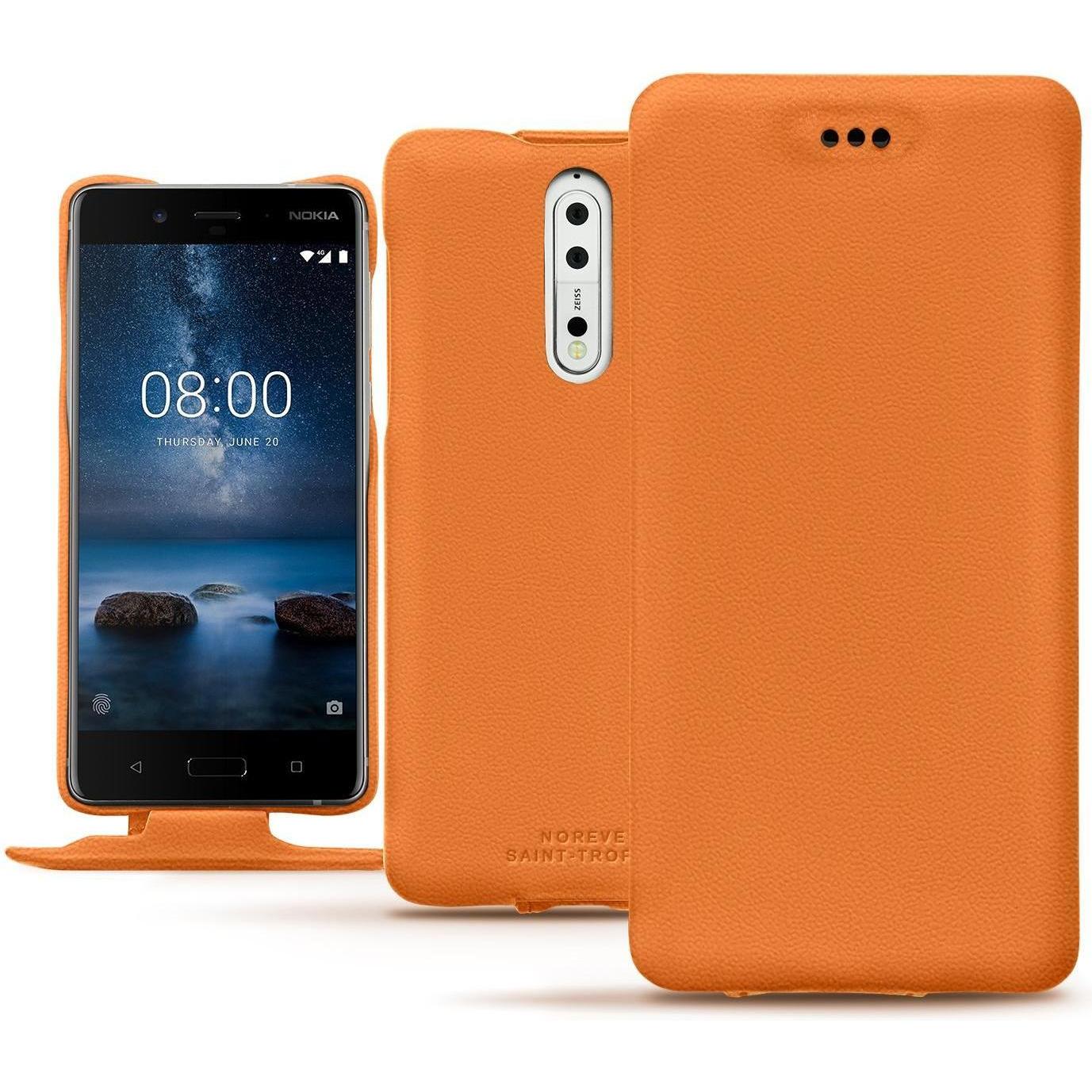 Noreve Lederschutzhülle vertikal (Nokia 8), Smartphone Hülle, Orange