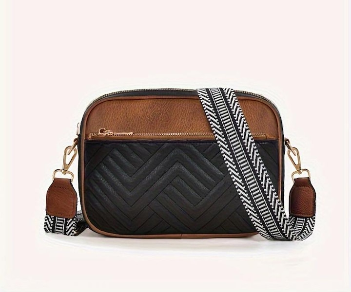 Only-Bags.Store Einfache Colorblock Mini Square Zipper Umhängetasche, gesteppte Detail Umhängetasche mit breitem